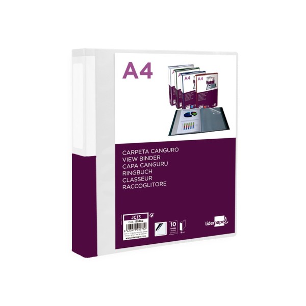 Carpeta liderpapel 10 fundas canguro pp din a4 transparenteportada y lomo personalizable