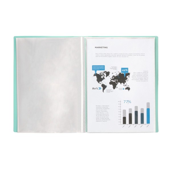 Carpeta liderpapel escaparate 60 fundas polipropileno din a4 verde manzana opaco