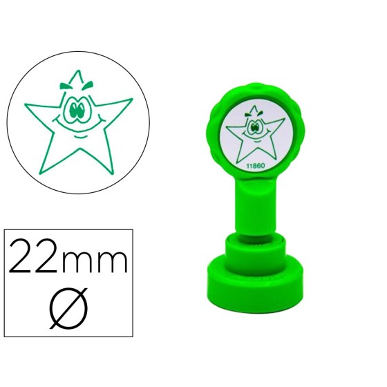 Sello artline emoticono estrella color verde 22 mm diametro