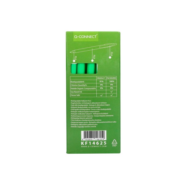 Boligrafo q-connect retractil kf14625 biodegradable verde tinta azul