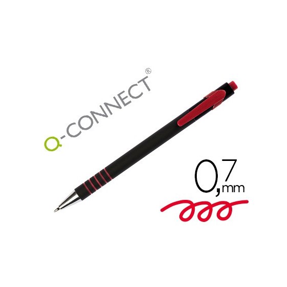 Boligrafo q-connect retractil con grip 0,7 mm color rojo