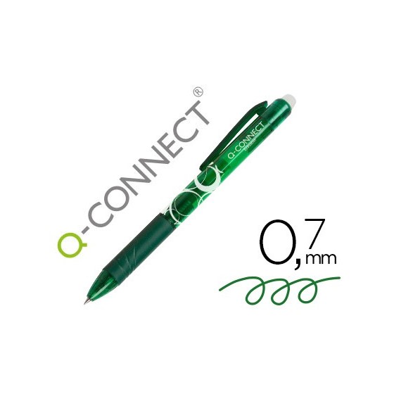 Boligrafo q-connect retractil borrable 0,7 mm color verde