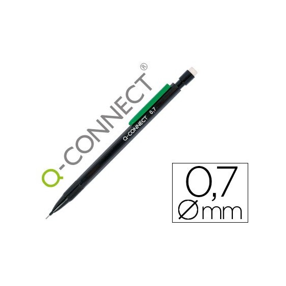Portaminas q-connect 0,7 mm con 3 minas cuerpo negro con clip verde