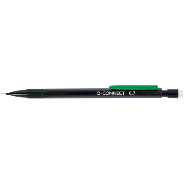 Portaminas q-connect 0,7 mm con 3 minas cuerpo negro con clip verde