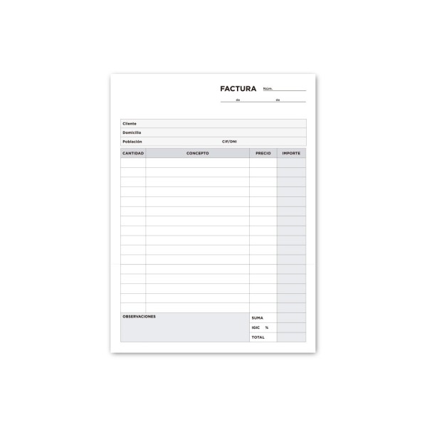 Talonario liderpapel facturas cuarto original t116 con i.g.i.c.