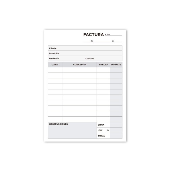 Talonario liderpapel facturas 8º original t100 con i.g.i.c.