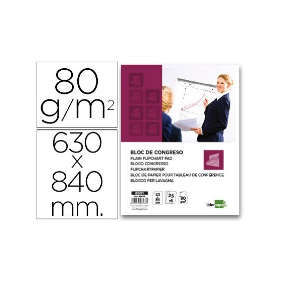 Bloc congreso liderpapel liso 63x84cm 25+5 hojas 80g/m2