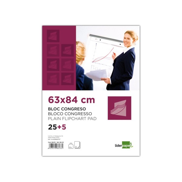 Bloc congreso liderpapel liso 63x84cm 25+5 hojas 80g/m2