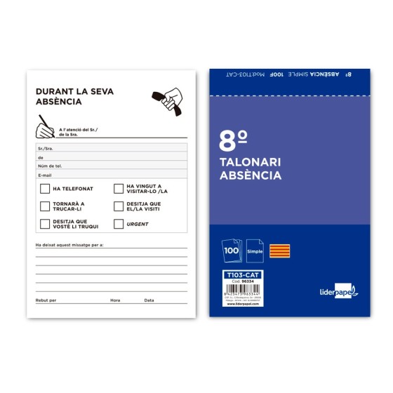 Talonario liderpapel ausentes 8º original t103 texto en catalan