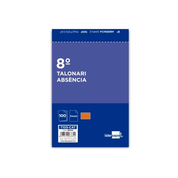 Talonario liderpapel ausentes 8º original t103 texto en catalan