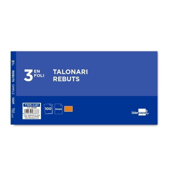 Talonario liderpapel recibos 3/fº original t105 con matriz texto en catalan