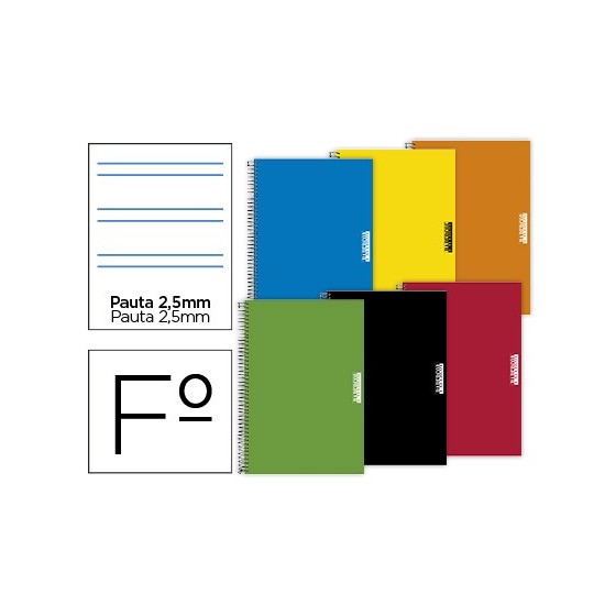 Cuaderno espiral papercop folio tapa extradura 80 hojas pauta 5 2,5 mm con margen 70 gr colores surtidos