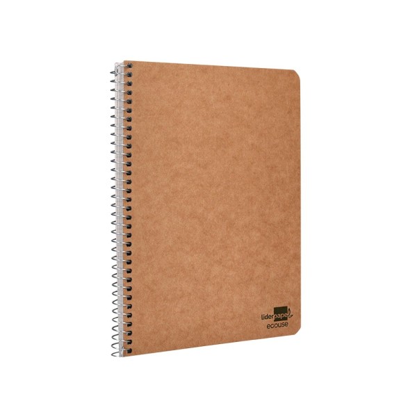 Cuaderno espiral liderpapel cuarto ecouse tapa cartulina kraft 80h papel reciclado 80 grcuadro 4mm