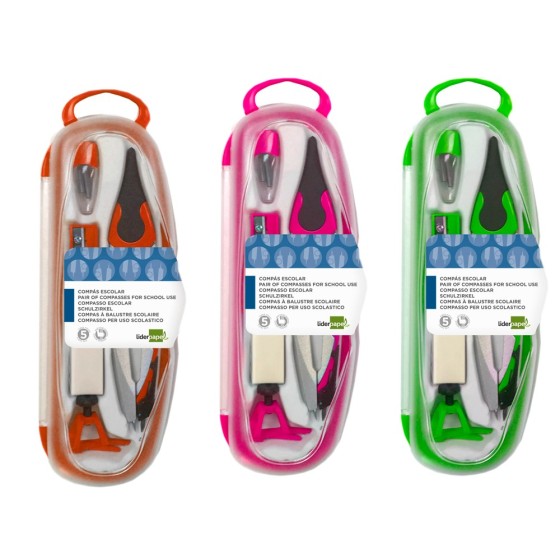 Compas liderpapel adaptador un iversal minas afilaminas y goma colores surtidos