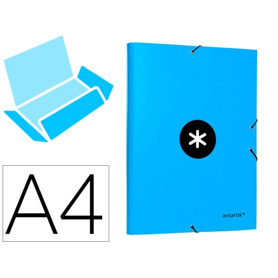 Carpeta liderpapel antartik gomas a4 3 solapas carton forrado color azul