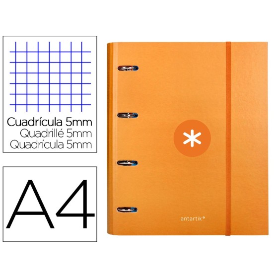 Carpeta con recambio liderpapel antartik a4 cuadro 5 mm forrada 4 anillas 40mm redondas color mostaza