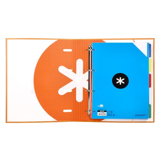 Carpeta con recambio liderpapel antartik a4 cuadro 5 mm forrada 4 anillas 40mm redondas color mostaza