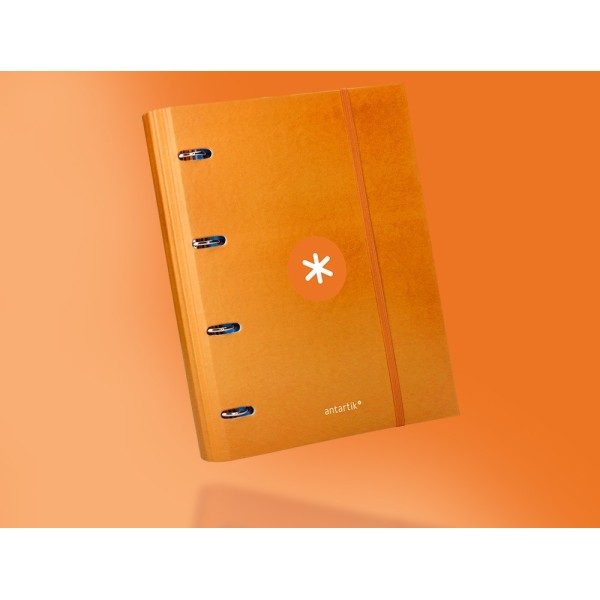 Carpeta con recambio liderpapel antartik a4 cuadro 5 mm forrada 4 anillas 40mm redondas color mostaza