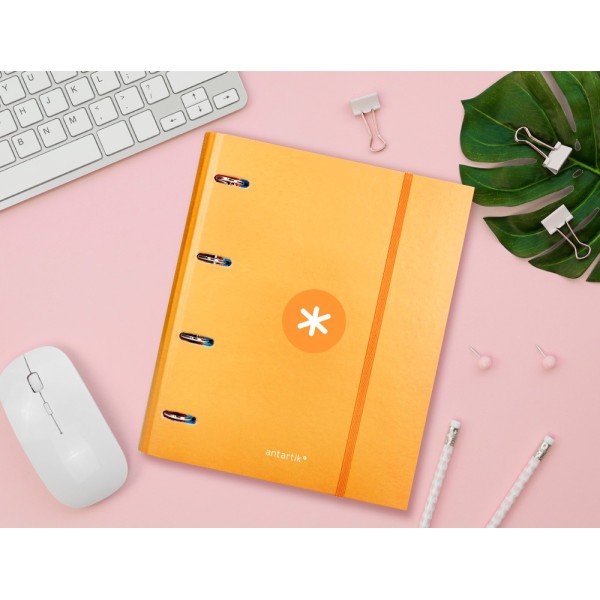 Carpeta con recambio liderpapel antartik a4 cuadro 5 mm forrada 4 anillas 40mm redondas color mostaza