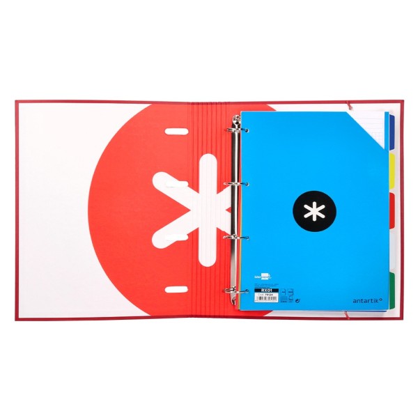 Carpeta con recambio liderpapel antartik a4 cuadro 5 mm forrada 4 anillas 40mm redondas color frambuesa