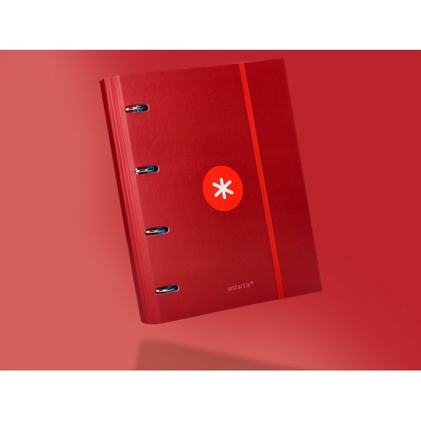 Carpeta con recambio liderpapel antartik a4 cuadro 5 mm forrada 4 anillas 40mm redondas color frambuesa