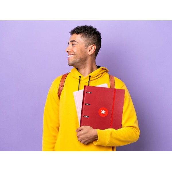 Carpeta con recambio liderpapel antartik a4 cuadro 5 mm forrada 4 anillas 40mm redondas color frambuesa