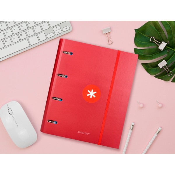 Carpeta con recambio liderpapel antartik a4 cuadro 5 mm forrada 4 anillas 40mm redondas color frambuesa