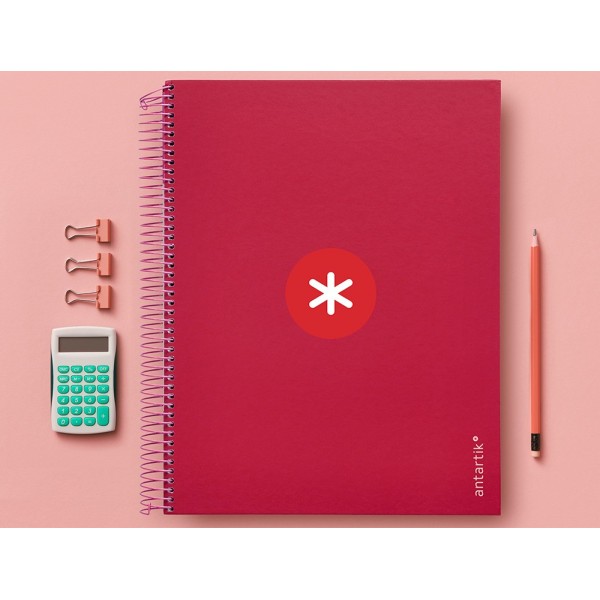 Cuaderno espiral liderpapel a4 micro antartik tapa forrada120h 100 gr cuadro 5mm 5 banda4 taladros color frambuesa