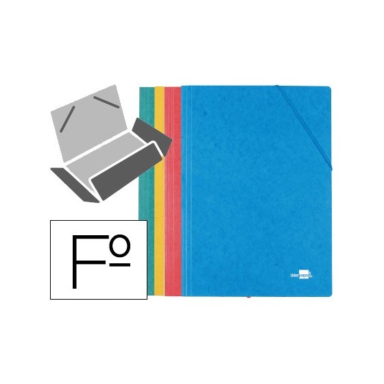 Carpeta liderpapel gomas folio 3 solapas carton simil prespan pack de 4 unidades colores surtidos