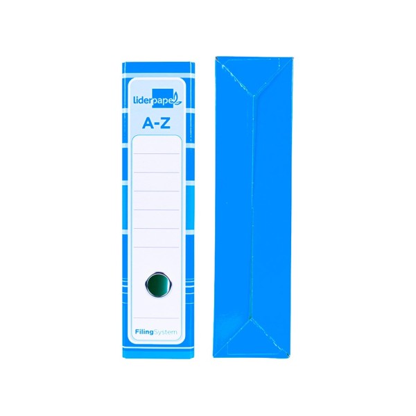 Archivador de palanca liderpap el a4 filing system forrado sin rado lomo 80mm celeste con caja y compresor metalico