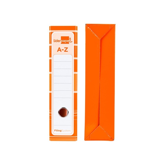 Archivador de palanca liderpap el a4 filing system forrado sin rado lomo 80mm naranja con caja y compresor metalico