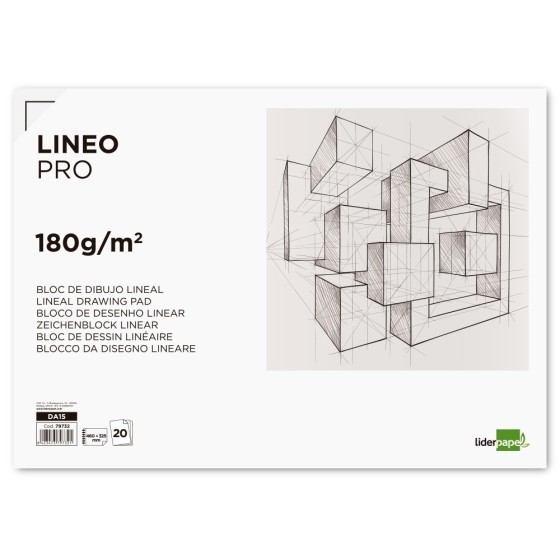 Bloc dibujo liderpapel lineal espiral 460x325mm 20 hojas 180 g/m2 con recuadroperforado