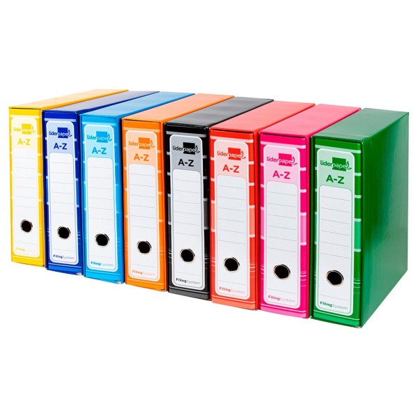 Archivador de palanca liderpapel a4 filing system forrado sin rado lomo 80 mm colores surtidos con caja y