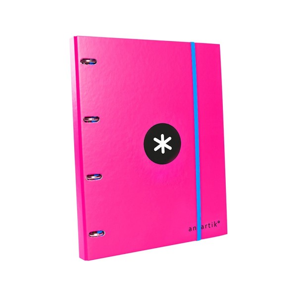 Carpeta con recambio liderpapel antartik a4 cuadro 5 mm forrada 4 anillas 25mm redondas color rosa