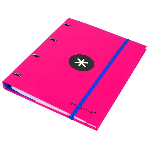 Carpeta con recambio liderpapel antartik a4 cuadro 5 mm forrada 4 anillas 25mm redondas color rosa