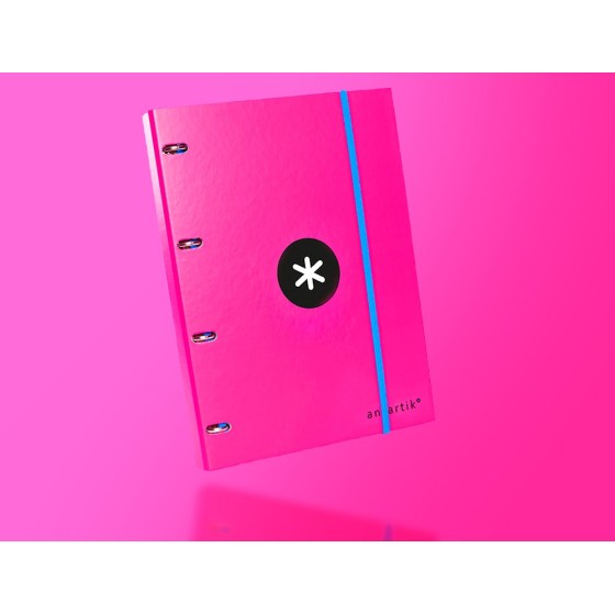 Carpeta con recambio liderpapel antartik a4 cuadro 5 mm forrada 4 anillas 25mm redondas color rosa