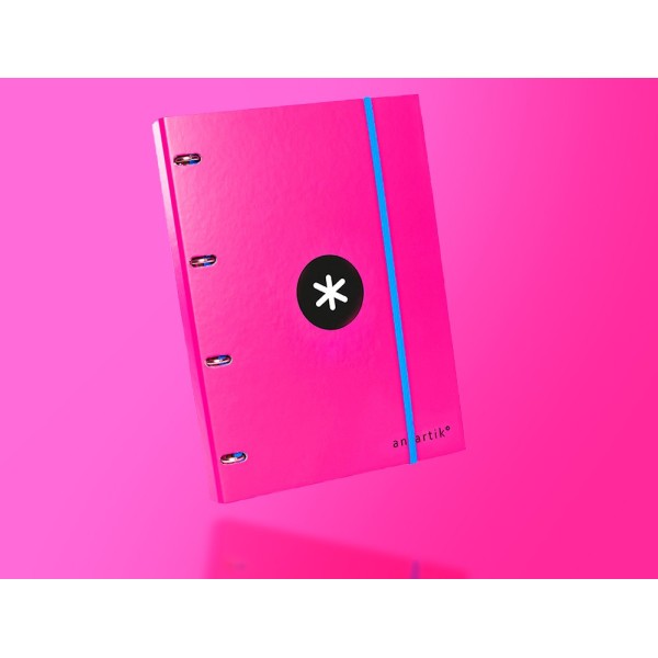 Carpeta con recambio liderpapel antartik a4 cuadro 5 mm forrada 4 anillas 25mm redondas color rosa