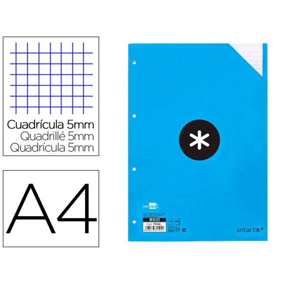 Recambio liderpapel a4 100 hojas 100g/m2 cuadro 5 mm 4 taladros bandas de 5 colores antartik