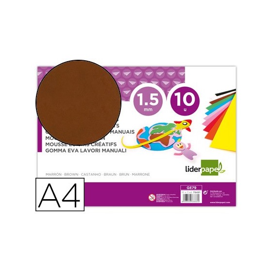 Goma eva liderpapel din a4 60g/m2 espesor 1,5mm marron paquete de 10 hojas