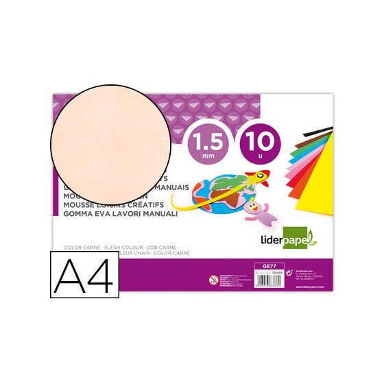 Goma eva liderpapel din a4 60g/m2 espesor 1,5mm carne paquete de 10 hojas