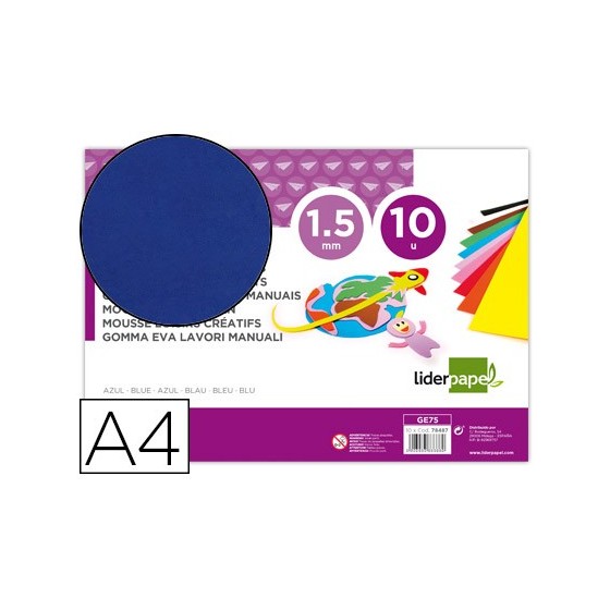 Goma eva liderpapel din a4 60g/m2 espesor 1,5mm azul paquete de 10 hojas