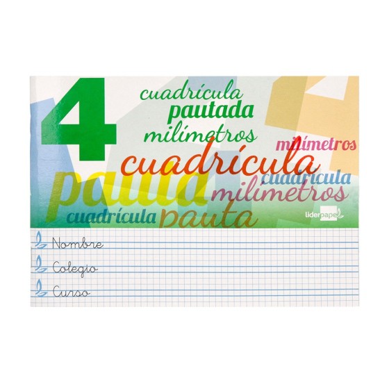 Libreta liderpapel pautaguia tapa cartoncillo 32 hojas din a5 70 g cuadriculado pautado 4 mm apaisado con margen