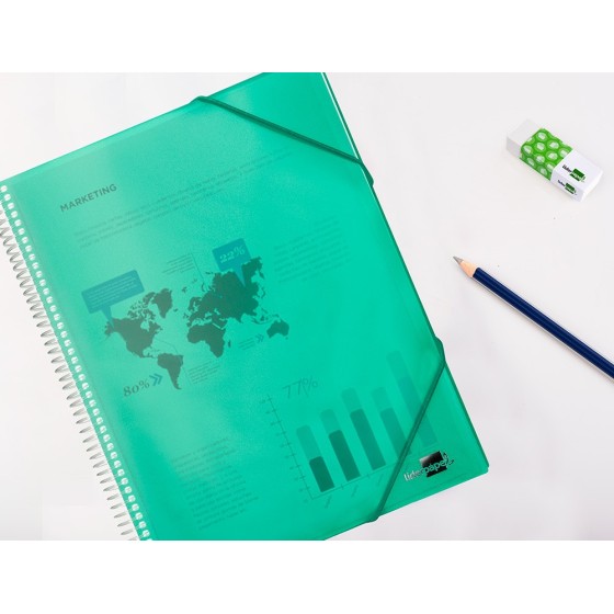 Carpeta liderpapel escaparate con espiral 20 fundas polipropileno din a5 verde