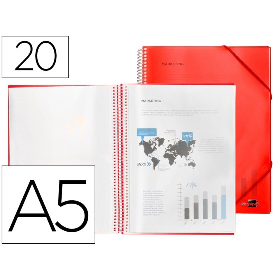 Carpeta liderpapel escaparate con espiral 20 fundas polipropileno din a5 roja