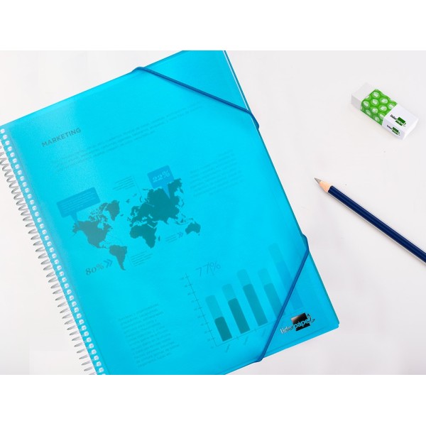 Carpeta liderpapel escaparate con espiral 20 fundas polipropileno din a5 azul