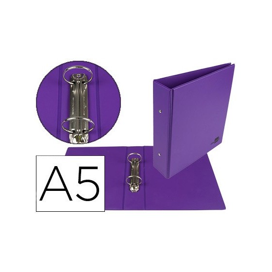 Carpeta de 2 anillas 40 mm redondas liderpapel a5 carton forrado pvc violeta