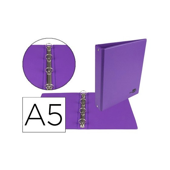 Carpeta de 4 anillas 25 mm redondas liderpapel a5 carton forrado pvc violeta