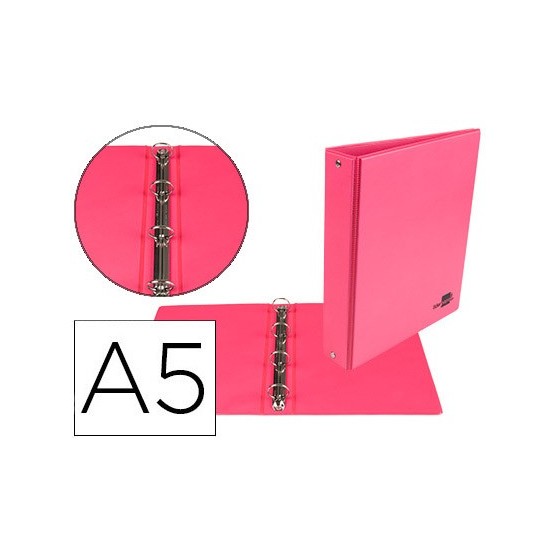 Carpeta de 4 anillas 25 mm redondas liderpapel a5 carton forrado pvc fucsia