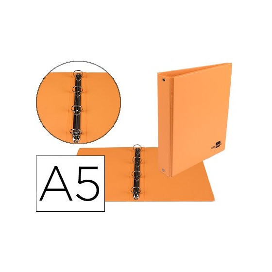 Carpeta de 4 anillas 25 mm redondas liderpapel a5 carton forrado pvc naranja