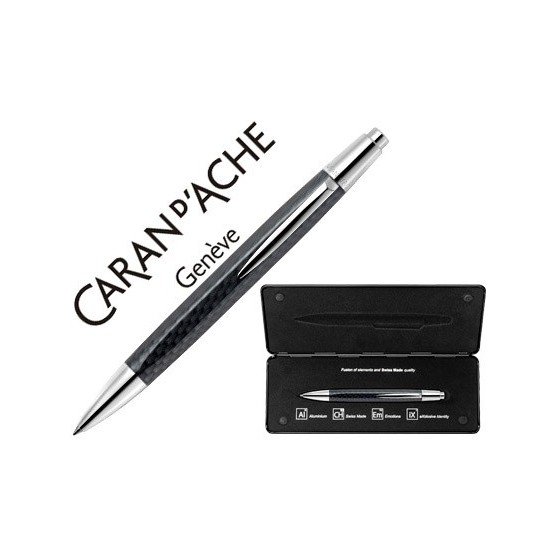 Boligrafo caran d'ache alchemix cuerpo fibra de carbono adornos cromados brillante con estuche punta